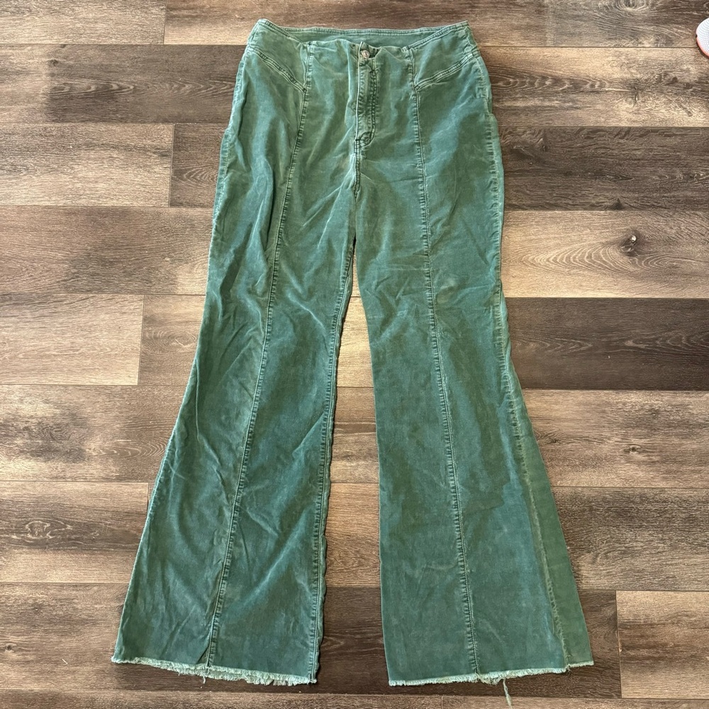 Emerald Green Corduroy Flare Pants - Picture 2 of 14